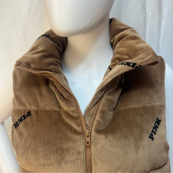 Victoria’s Secret Pink Super Soft Ribbed Velour Cropped Puffer Vest - Picture 2 of 9